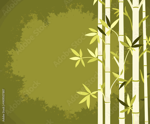 Olive Green Bamboo Stalks with Leaves Background