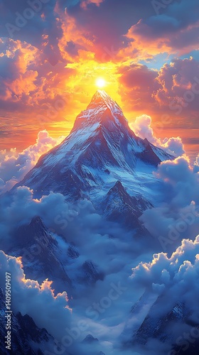 Majestic Mountain Phone Wallpaper  Stunning Sunrise Above Clouds with Vibrant Colors & Dramatic Sky | Serene Mobile Background in 4K HD

