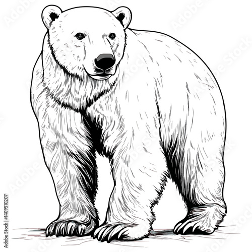 polar bear, animal, vector, transparent background, black and white style