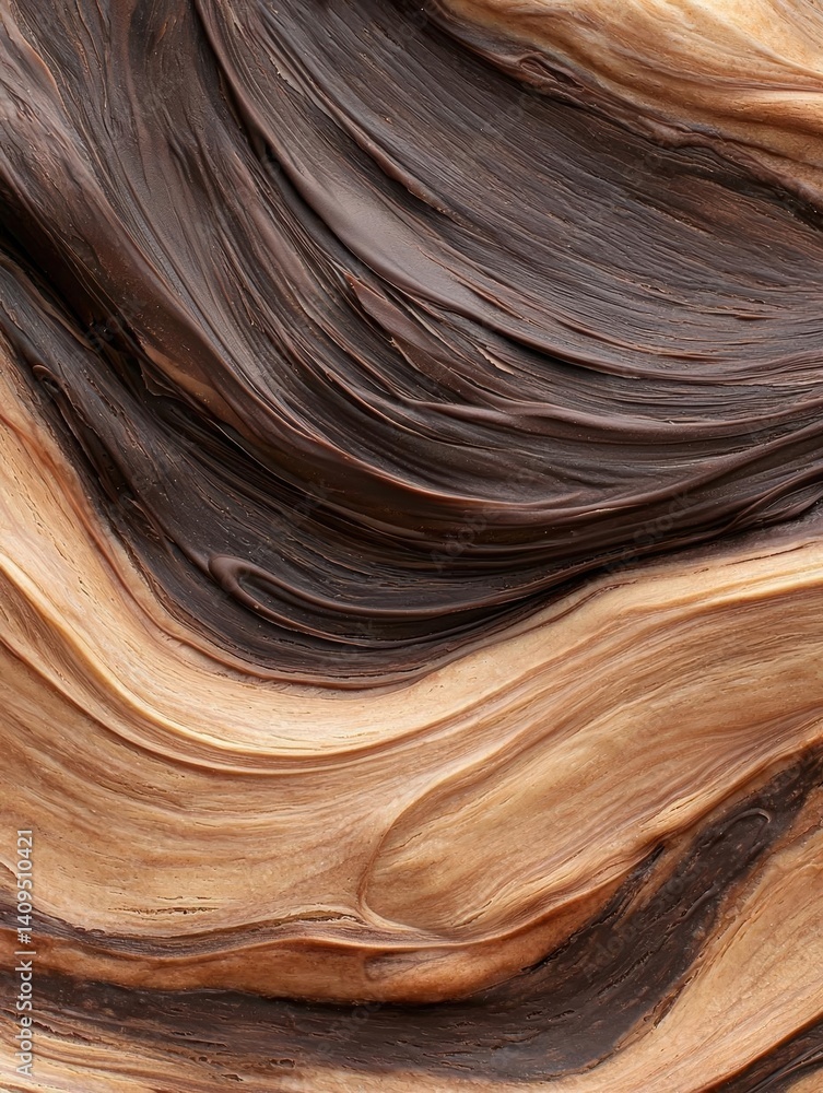 Abstract close-up of a textured surface. the surface appears to be made up of different shades of brown and beige, creating a wave-like pattern.