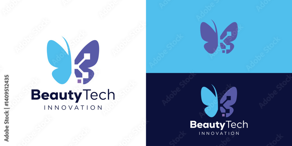 Obraz premium Modern beauty tech logo template. Fly tech digital logo design vector illustration.