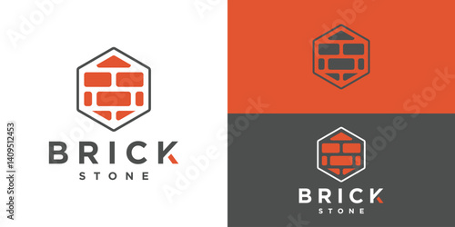 Simple brick stone logo template. Red brick, paving logo design vector illustration.