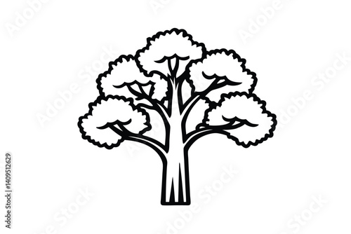 Simple Black Line Drawing of a Deciduous Tree Illustration