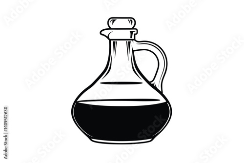 Elegant Glass Decanter, Vintage Style, Dark Liquid, Oil, Vinegar, Beverage, Bottle, Handle, Dispense