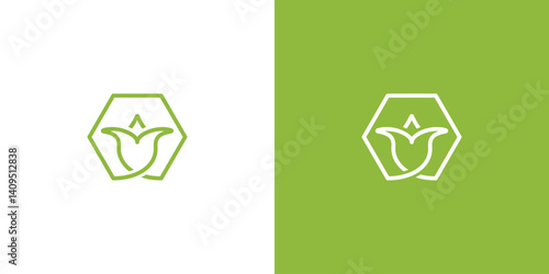 Water Lily with Hexagon Logo Design