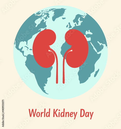 World Kidney Day with kidneys on a world map