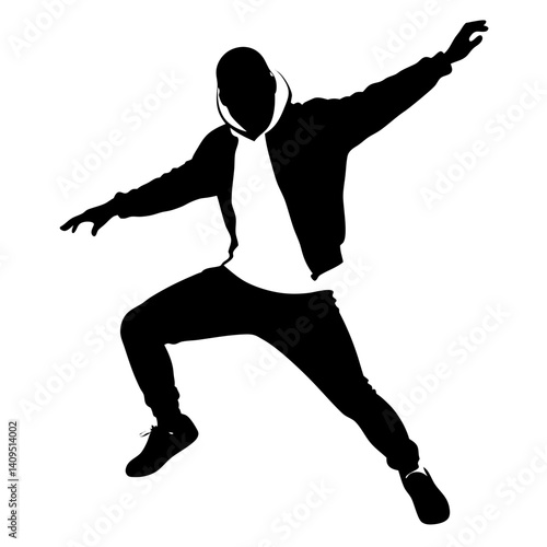 Silhouette of a man in hoodie mid air pose