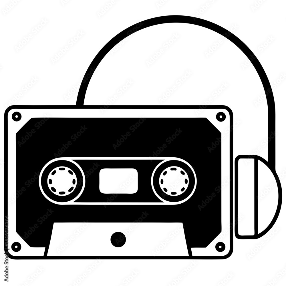 Cassette tape with headphones silhouette art Cassette tape with headphones silhouette art