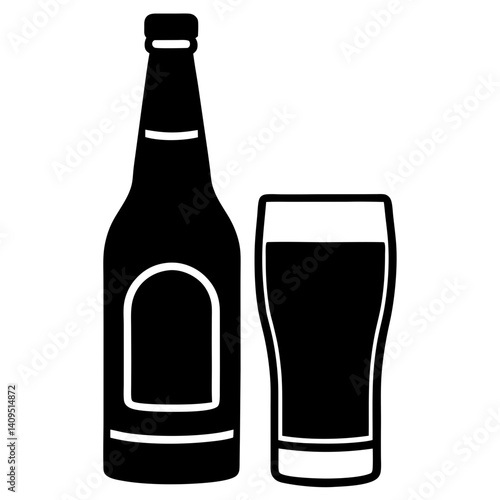 Beer bottle and glass silhouette illustration