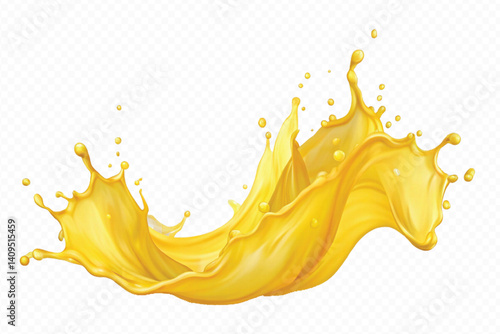 realistic 3d splash of mango or orange juice, flying yellow on the air cut out  isolated on white background