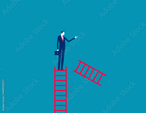 Breakage of ladder for businessman to climb upwards, Loss of direction and ladder to move forward
