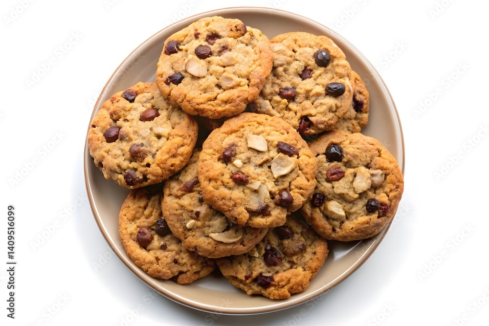Delicious Pile of Chocolate Chip and Nut Cookies on a Plate Delicious Pile of Chocolate Chip and Nut Cookies on a Plate