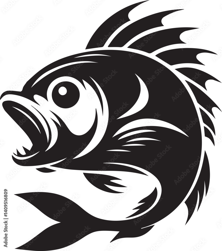 Naklejka premium Intricate Fish Illustration: An detailed fish illustration displaying aquatic life and artistry, in monotone.