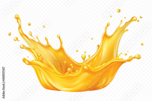 realistic 3d splash of mango or orange juice, flying yellow on the air cut out  isolated on white background