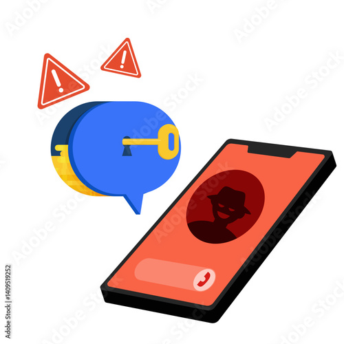 Phone bank scammer. Extortion money from credit debit card, protecting swindle attack on call or online banking app, financial fraud mask vector illustration. 