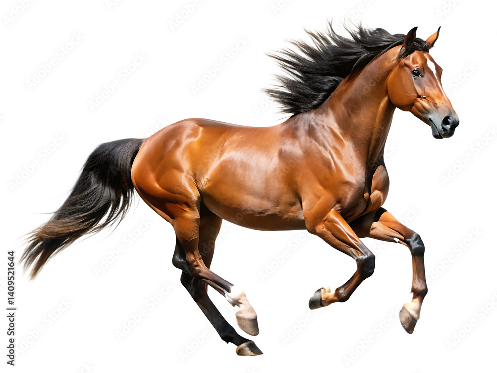 Naklejka premium brown running horse isolated on white background PNG ,AI GENERATED