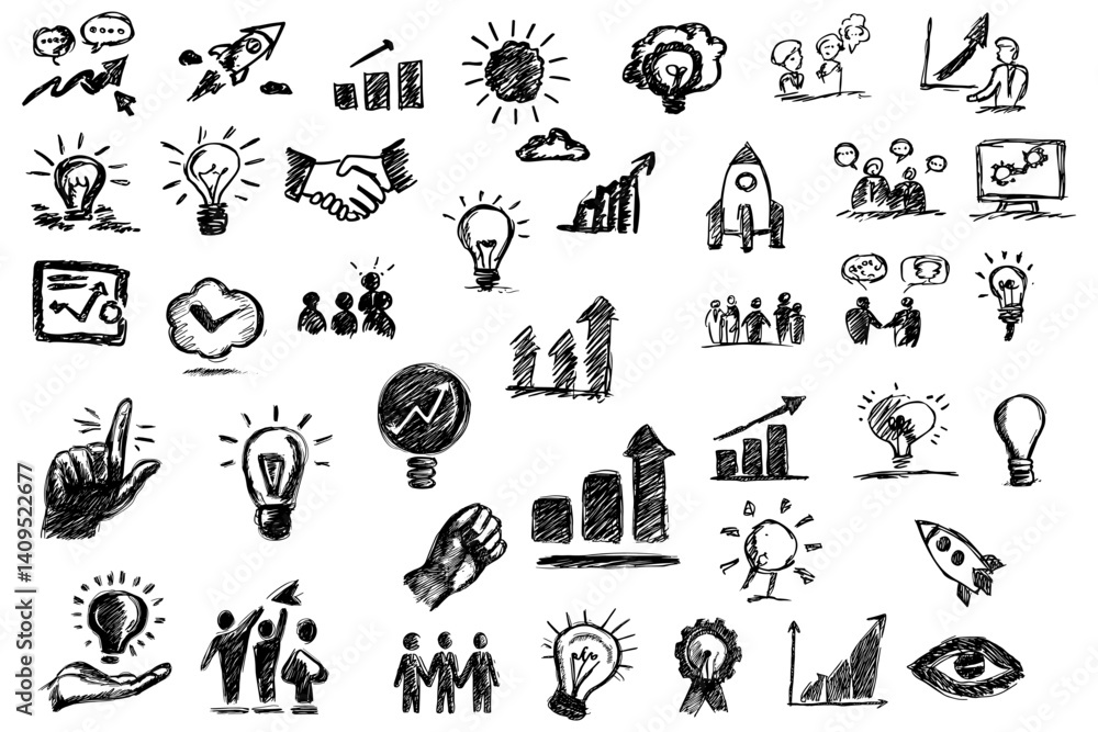 Fototapeta premium Hand Drawn Creative Business Concept Icons and Symbols Set Collection