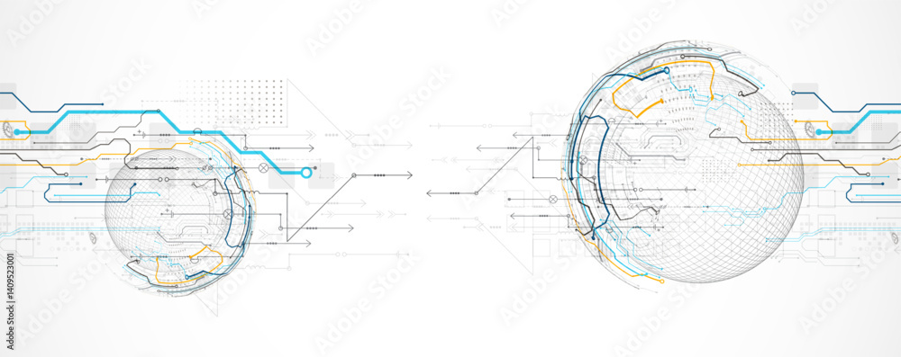 Abstract circuit board background with sphere. Hi-tech digital technology concept. Vector.