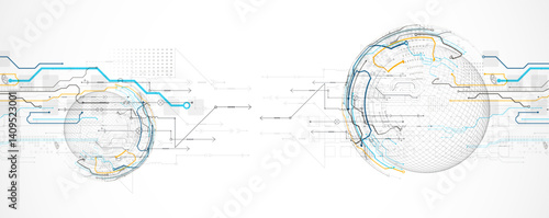 Obraz na płótnie Abstract circuit board background with sphere. Hi-tech digital technology concept. Vector. w salonie