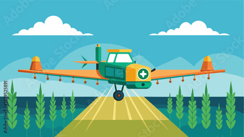 Nozzle control technology in automated crop dusters ensures that every drop of pesticide or fertilizer is properly directed onto the intended areas minimizing waste and runoff.. Vector illustration