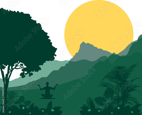 Meditation and yoga day silhouette illustration