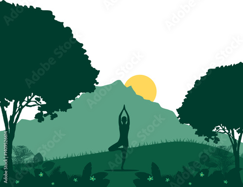 Meditation and yoga day silhouette illustration