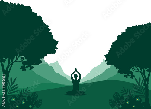 Meditation and yoga day silhouette illustration