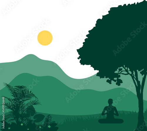 Meditation and yoga day silhouette illustration