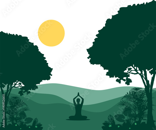Meditation and yoga day silhouette illustration