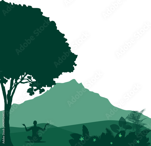 Meditation and yoga day silhouette illustration
