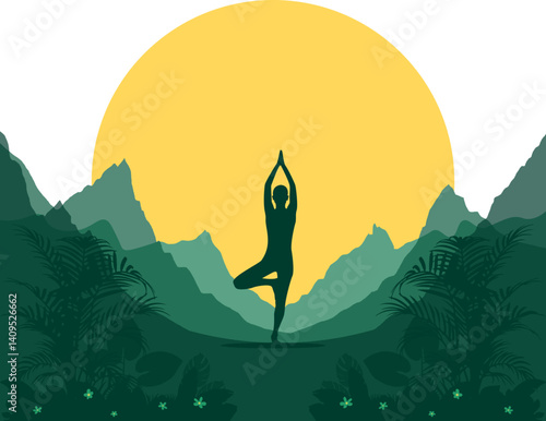 Meditation and yoga day silhouette illustration