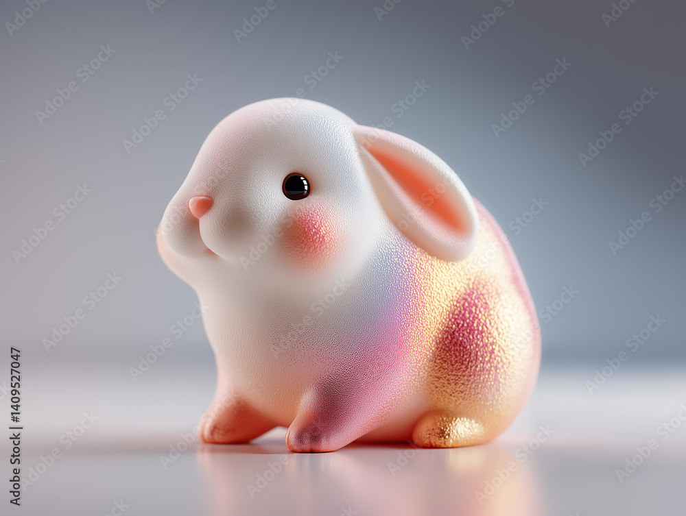 Cute mother-of-pearl bunny 3D figurine icon object on isolated gray background Cute mother-of-pearl bunny 3D figurine icon object on isolated gray background