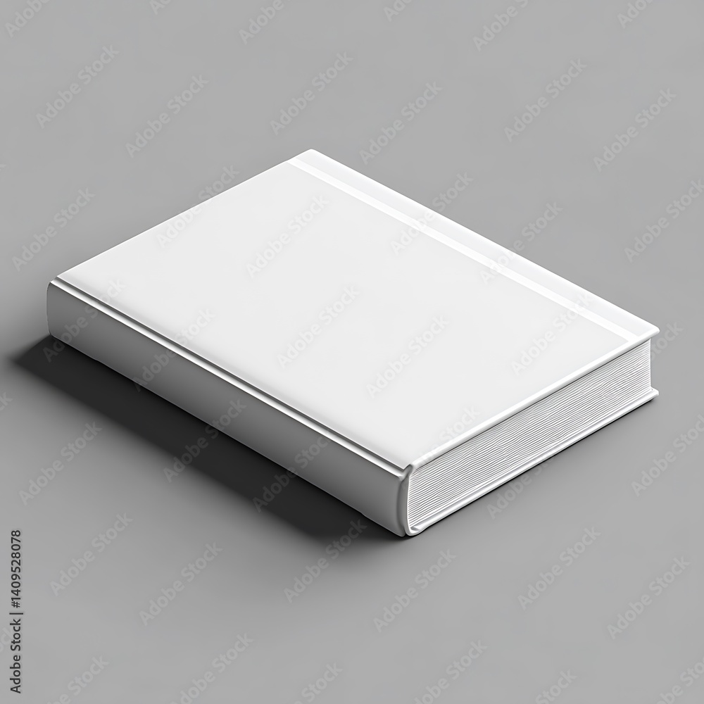 A single closed white book rests on a neutral gray background A single closed white book rests on a neutral gray background