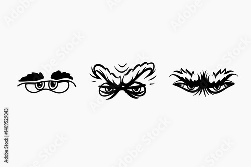 Doodle set of cartoon eyes. Outline 2d vector image. Sticker for social media. Backdrop.