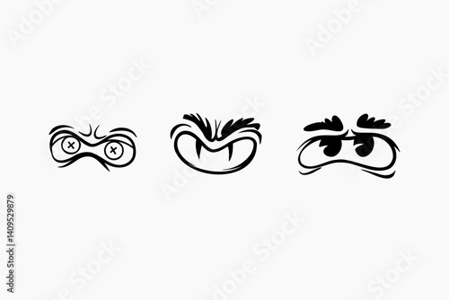 Doodle set of cartoon eyes. Outline 2d vector image. Sticker for social media. Backdrop.