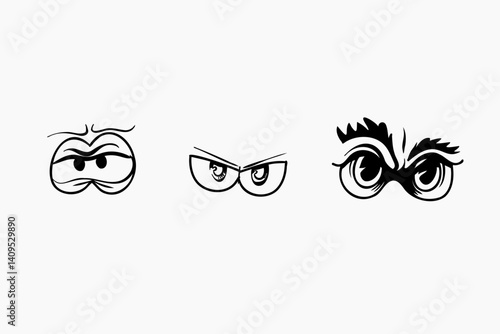 Doodle set of cartoon eyes. Outline 2d vector image. Sticker for social media. Backdrop.