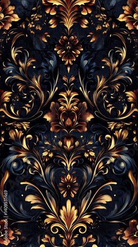 Elegant Floral Phone Wallpaper   Intricate Dark Pattern with Gold & Maroon Details | Sophisticated Mobile Background in 4K HD

