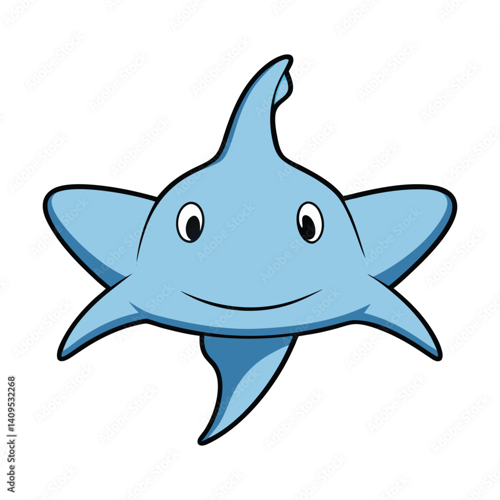 Fototapeta premium Cute Cartoon Blue Stingray Smiling