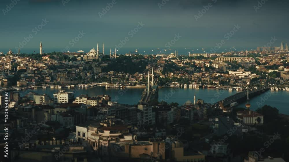 View of Istanbul in the early morning with dramatic sunlight