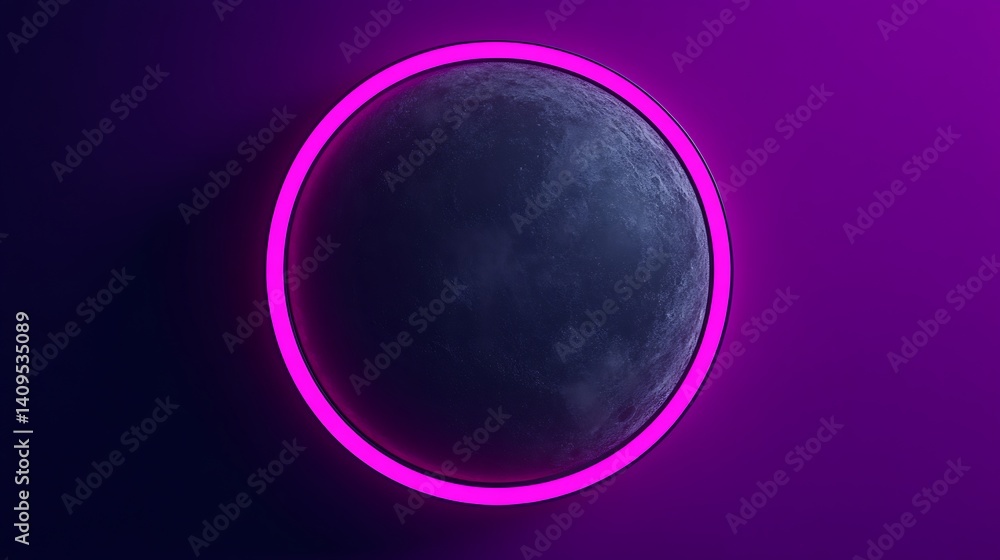 Obraz premium Neon pink ring encircles a stylized moon.