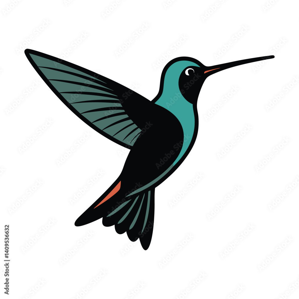 Fototapeta premium Teal and Black Hummingbird Illustration