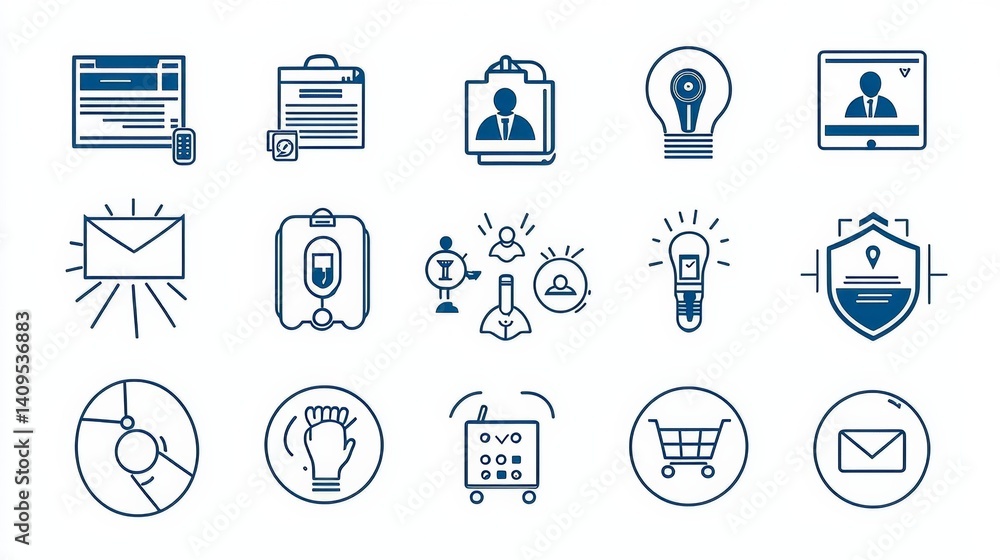 High tech of 15 recruitment related outline icons High tech of 15 recruitment related outline icons