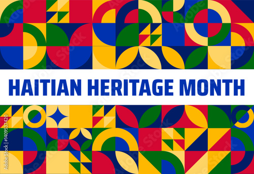 Haitian heritage month geometric shape pattern background banner or poster design template. observed every year in May. Holiday concept. Use to any Template, card, poster, placard, template.