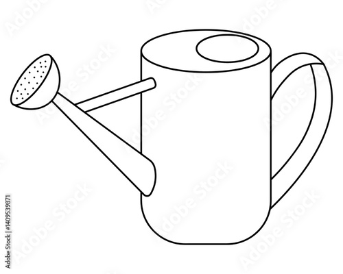 Garden watering can. Isometric. Water container for watering plants. Sketch. Vector illustration. Outline on an isolated white background. Doodle style. Coloring book for kids. Idea for web design.