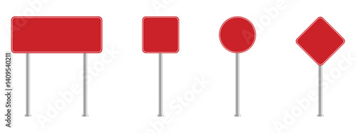 Realistic road sign. Isolated signal tables. Blank street traffic symbols, stopping boards. Signaling plates vector set.