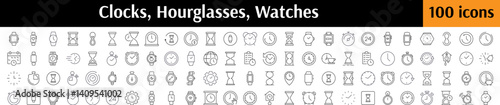 Time, Clock, Watch, Hourglass Outline Simple Linear Image Collection. Editable Stroke. Perfect for Web Sites, Books, Cards, Apps