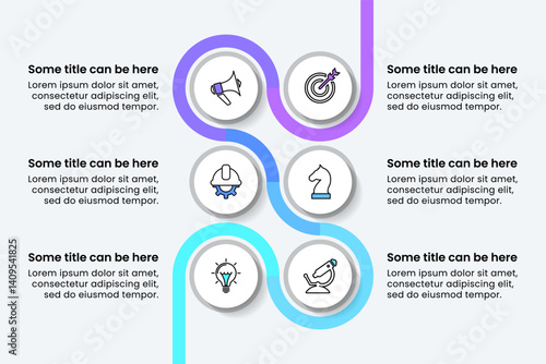 Infographic template. Colorful line with 6 circles and icons