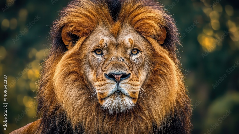 Fototapeta premium Majestic lion's regal gaze in the African wilderness.