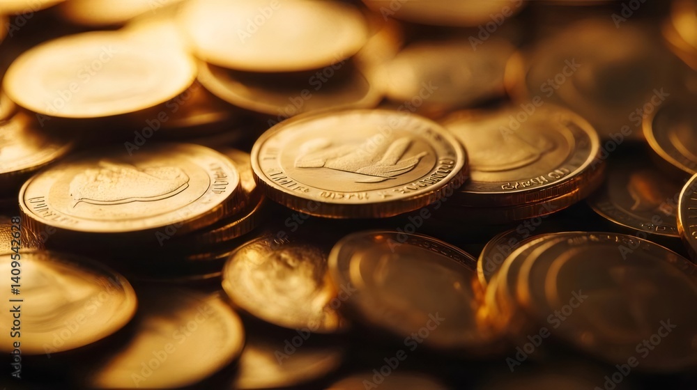 金色コインのクローズアップ 質感のある光沢のある背景に積み重なった丸い金属ディスク 金色コインのクローズアップ 質感のある光沢のある背景に積み重なった丸い金属ディスク