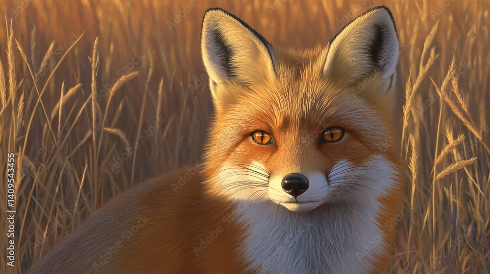 Obraz premium Fox in golden field